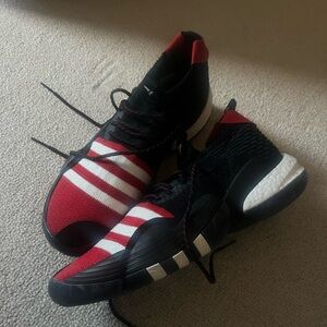 Adidas Men's Black and Red Striped Sneakers (never worn)